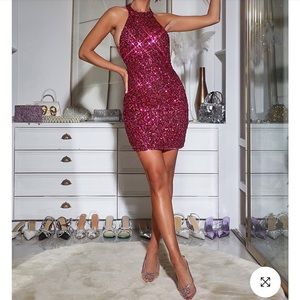 Pink Sequin Mini Dress